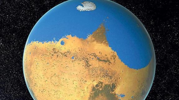 Recreación de Marte cuando el agua conformaba un gran océano en su superficie.