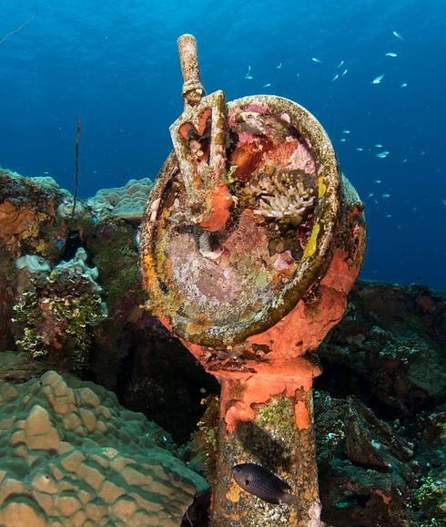 Restos de un navío japonés de la Segunda Guerra Mundial en Chuuk Lagoon, Micronesia. 