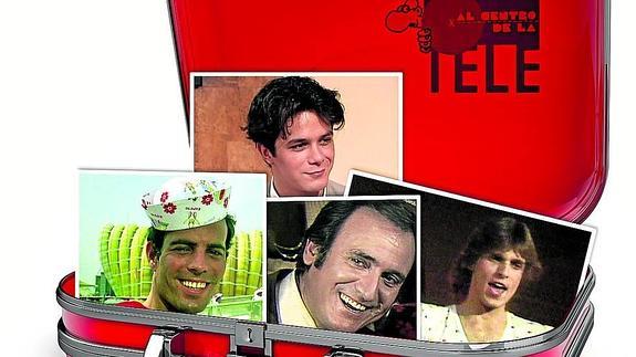 Arriba, Alejandro Sanz. Abajo, de izquierda a dcha., Julio Iglesias, Manolo Escobar y Miguel Bosé.