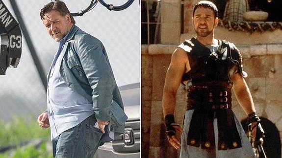 Russell Crowe, con 122 kilos, en 'The Nice Guys' y en 'Gladiator', donde luce un físico espectacular.