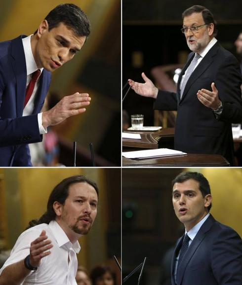 Pedro Sánchez, Mariano Rajoy, Pablo Iglesias eta Albret Rivera.