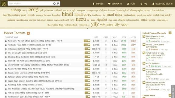 Detalle de las películas pirateadas que hasta ayer ofrecía la web del ucraniano Artem Vaulin.