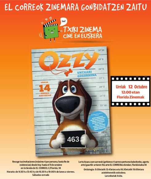 El ciclo de cine infantil en euskera regresa con la proyección de ‘Ozzy’ el día 12