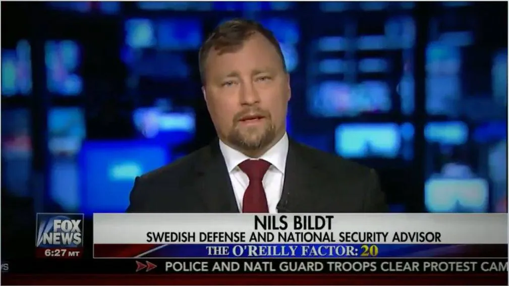 El supuesto experto antiterrorista sueco, en el momento en el que es entrevistado en la Fox.