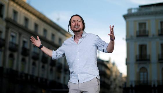Pablo Iglesias durante la concentración de Podemos el pasado sábado en la Puerta del Sol.
