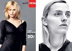 A la izquierda, Pejic en el anuncio de sujetadores. A la derecha, un primer plano de su ambiguo rostro.