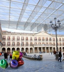 Recreación de la plaza de España con cubierta. / EL CORREO