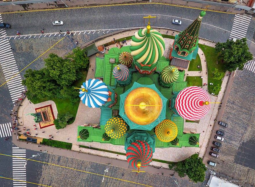 Catedral de San Basilio, Moscú, Rusia. Diferentes paisajes que ya son fascinantes desde tierra, pero que se vuelven más espectaculares todavía en estas tomas aéreas
