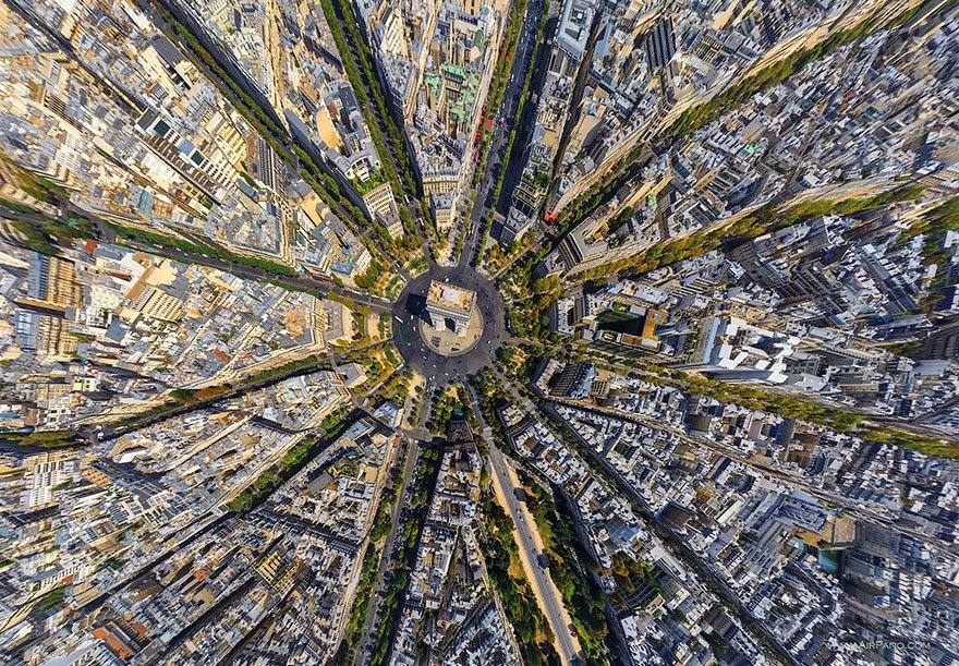 Arco del Triunfo, Paris, Francia. Diferentes paisajes que ya son fascinantes desde tierra, pero que se vuelven más espectaculares todavía en estas tomas aéreas