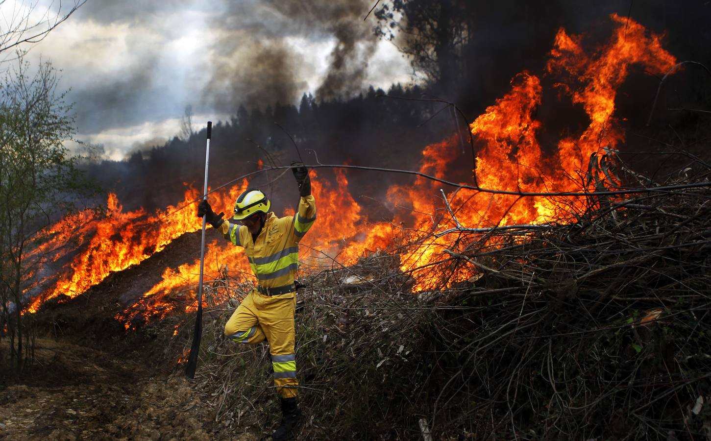 Incendio forestal en La Busta en Alfoz de Lloredo