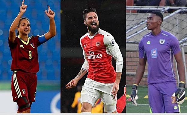 Deyna Castellanos, Olivier Giroud y Oscarine Masuluke. 