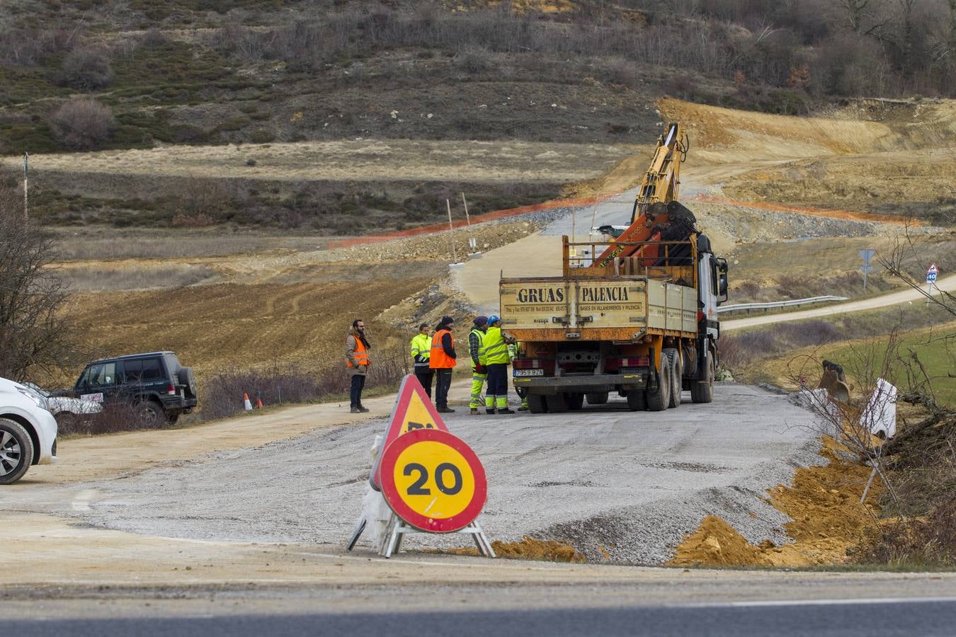 Trabajos en la autovía entre Aguilar y Burgos