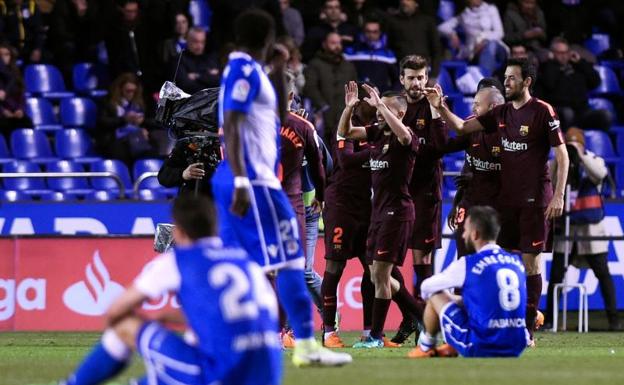 Jugadores del Barça celebrando uno de los goles