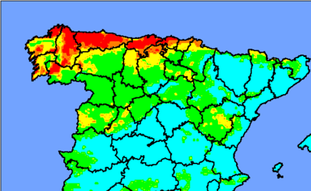 Mapa de riesgo de incendios para este sábado, 13 de octubre.