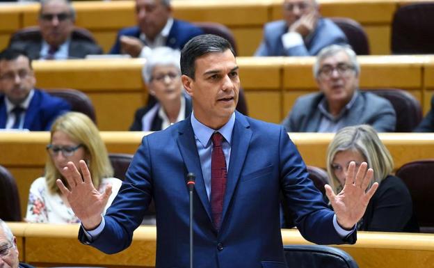 Pedro Sánchez, durante la sesión de control al Gobierno, en el Senado.