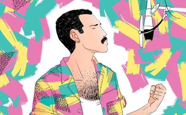 Freddie Mercury en una ilustración de su biografía escrita y dibujada por Alfonso Casas (Ed. Random Cómics).