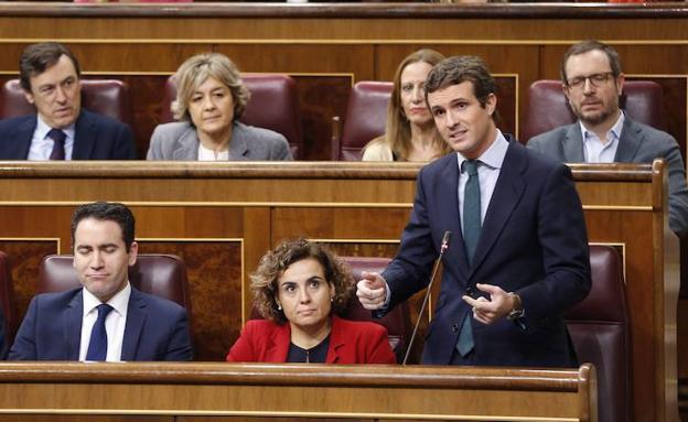 Pablo Casado, durante la sesión de control al Gobierno del pasado miércoles, en el Congreso de los Diputados.