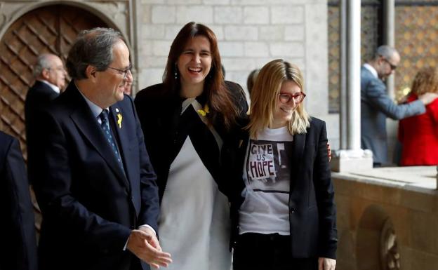 Quim Torra, la consejera de Cultura, Laura Borràs, y la consellera de la Vicepresidencia, Elsa Artadi.