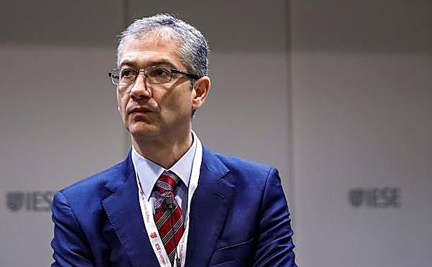 El gobernador del Banco de España, Pablo Hernández de Cos, hoy en el IESE. 