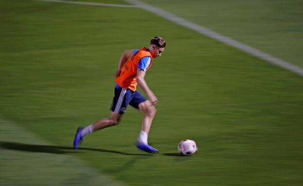 Marcos Llorente, durante un entrenamiento del Real Madrid.