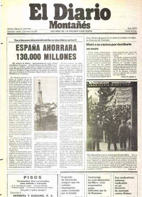 Imagen - Portada de El Diario del 12 de marzo de 1983, donde se informa del crimen de Bárcena de Carriedo.