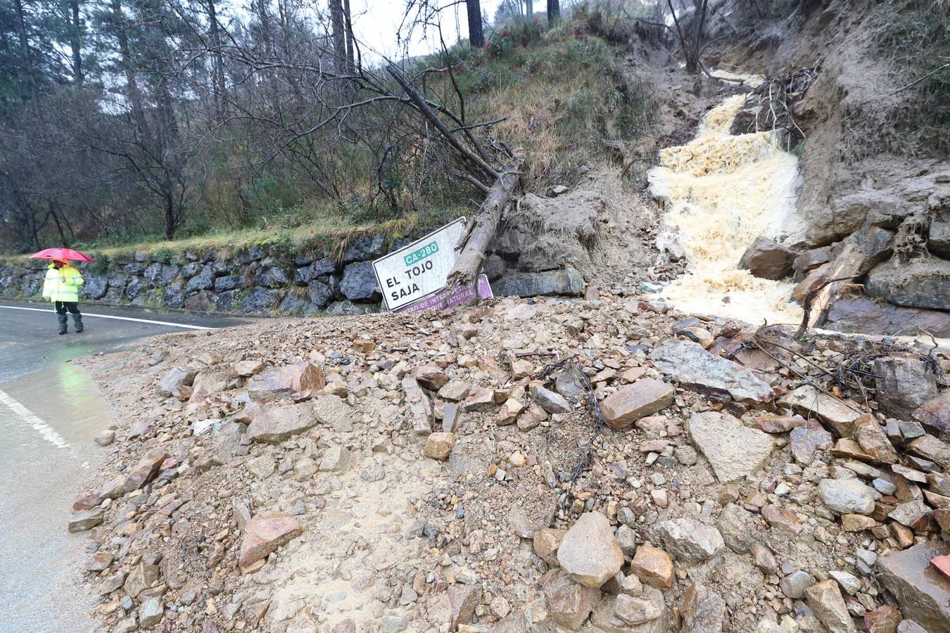 Fotos: Toneladas de tierra cortan la carretera a Bárcena Mayor