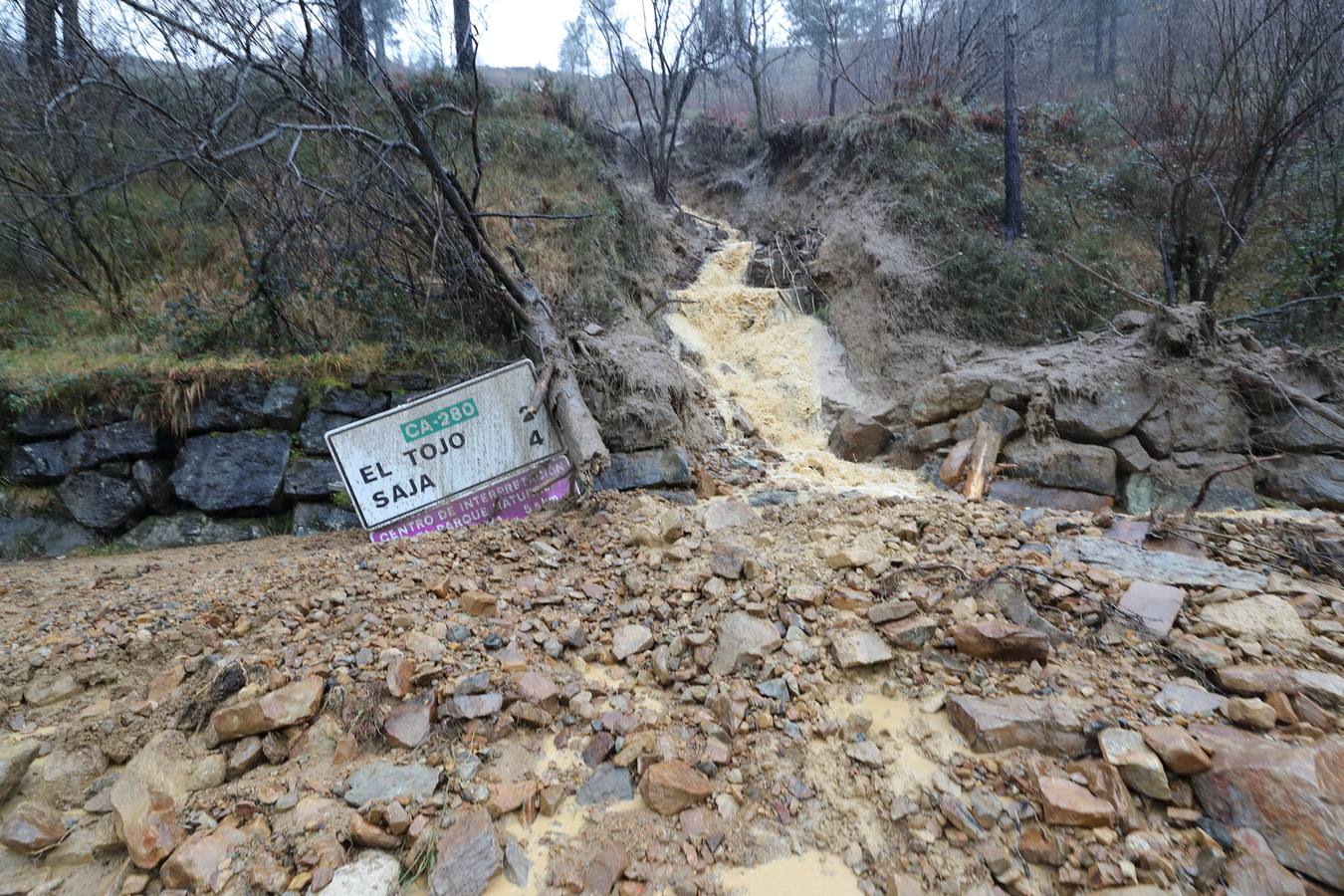 Fotos: Toneladas de tierra cortan la carretera a Bárcena Mayor