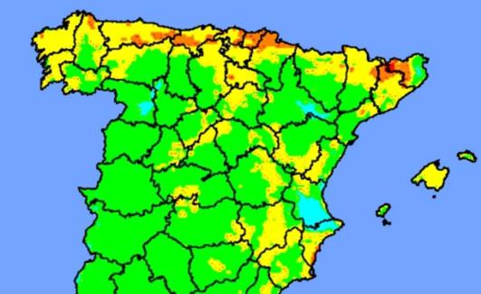 Hoy el riesgo de incendios es 'alto' (amarillo) o 'muy alto (naranja).