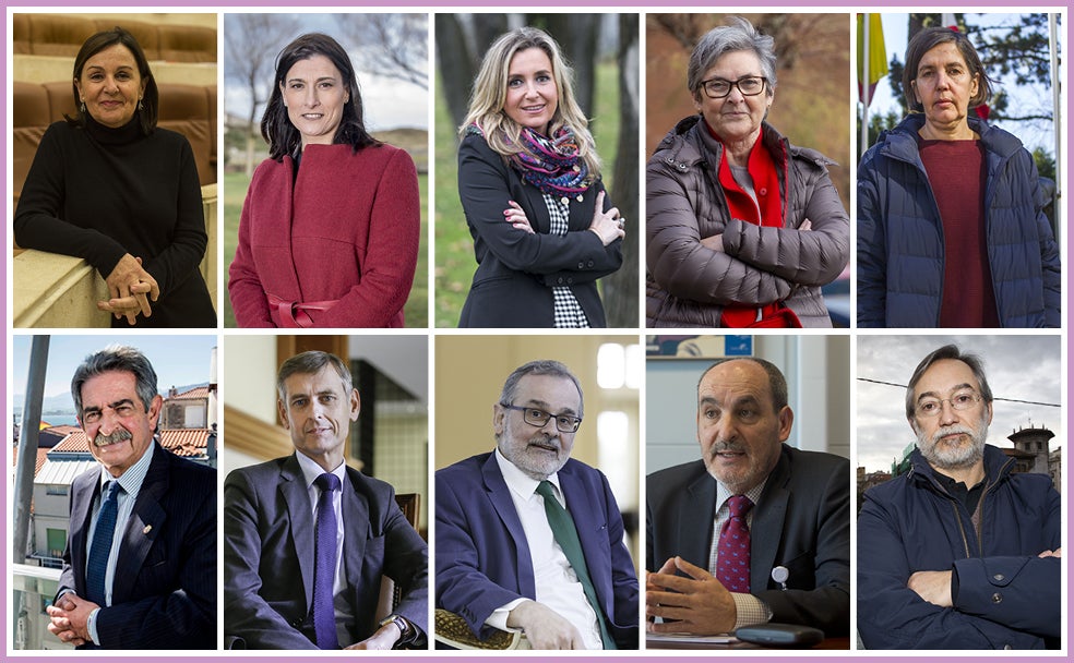 De izquierda a derecha, arriba, Dolores Gorostiaga, Gema Igual, Gema Díaz Real, Teresa Rodrigo y María Luz Morán. Abajo, Miguel Ángel Revilla, José Luis López del Moral, Ángel Pazos, Bienvenido Rico y Roberto Ontañón.