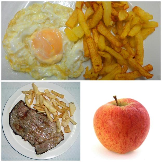 Los huevos, la carne y la fruta, diferentes opciones de sabor.