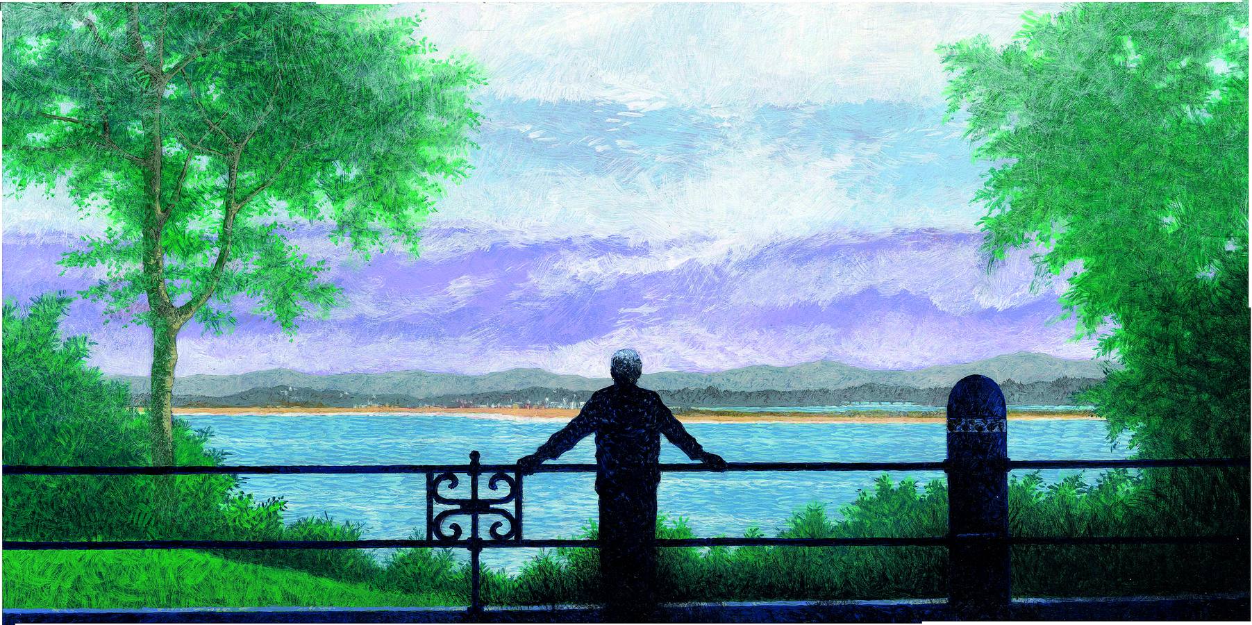 Ilustración de 'Memorias de un día', trabajo confesional y sentimental con el mar al fondo.