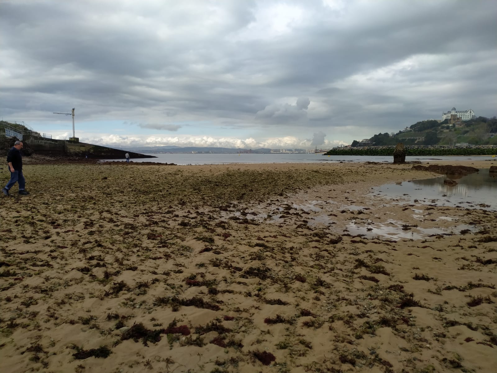 La potente bajamar ha permitido el paso a pié desde la playa de La Magdalena hasta la isla de la Torre en Santander.