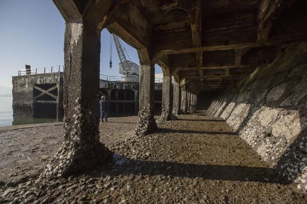 Bajos del muelle de Maura, imagen tomada durante una de las grandes bajamares del pasado mes de febrero. 