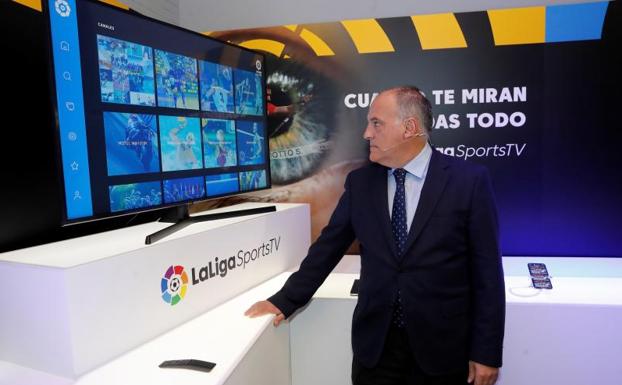 Javier Tebas, durante la presentación de LaLiga Sports TV.