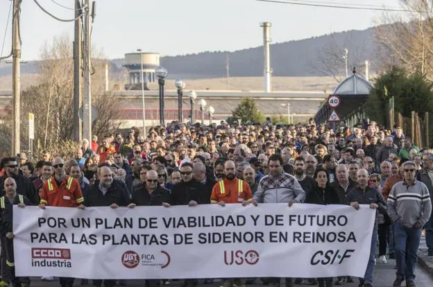 Movilización de la plantilla de Sidenor por el futuro de la planta cántabra, el pasado 27 de febrero. 