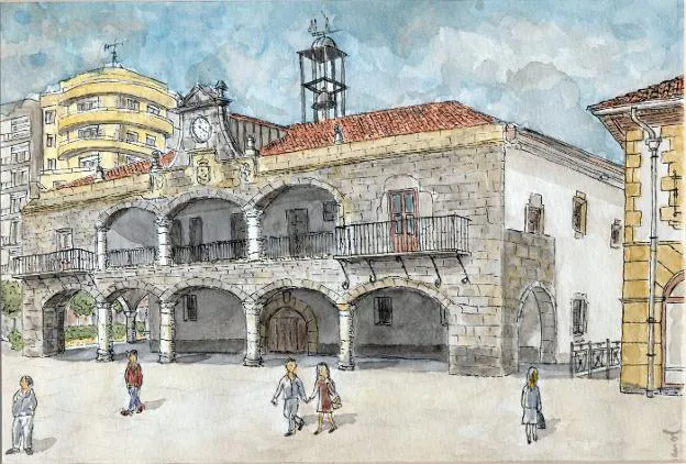 Dibujo del antiguo Ayuntamiento de Laredo. 