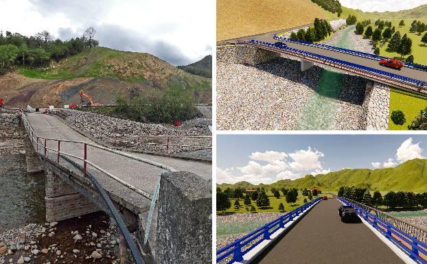 Recreación de cómo quedará el puente de Ruente sobre el río Saja proyectado por Obras Públicas.