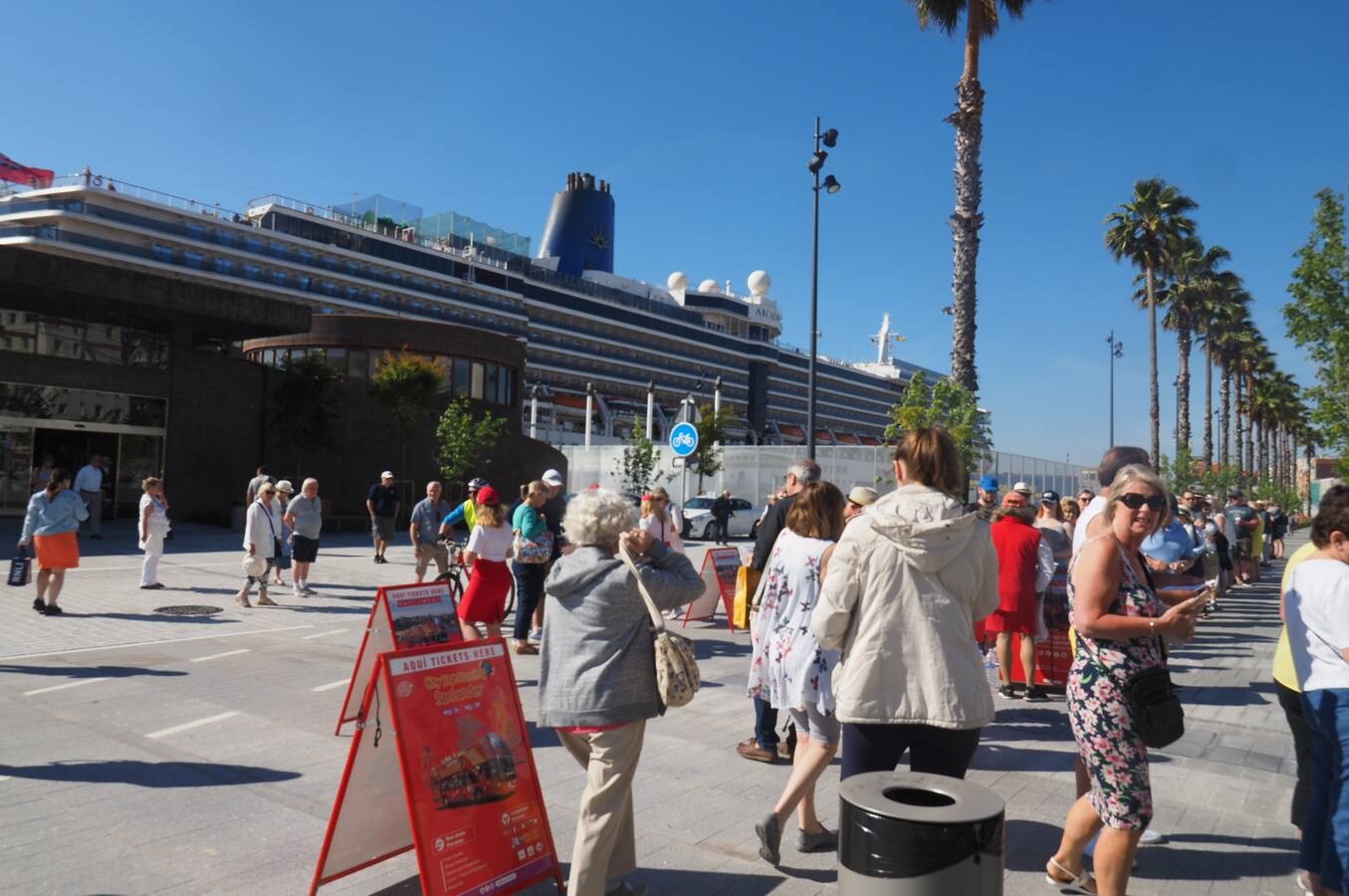 El crucero 'Arcadia' ha atracado este miércoles en Santander y permanecerá en la ciudad hasta las cuatro de la tarde. Es uno de los más grandes (290 metros de eslora) de la decena de cruceros programados para este año.