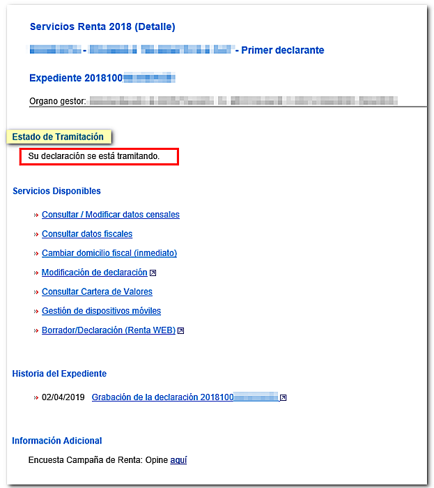 Ejemplo de solucitud del estado de la devolución.