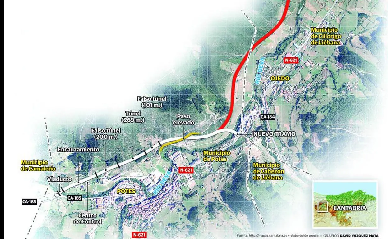 El trazado elegido de la variante de Potes discurre en su integridad por la capital lebaniega y evita Cillorigo