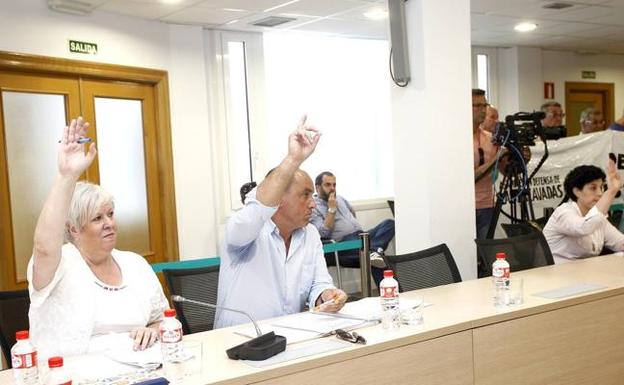 Blanca Rosa Gómez Morante (Torrelavega Sí) y Julio Ricciardiello (Ciudadanos), en una votación ayer en la sesión plenaria. 