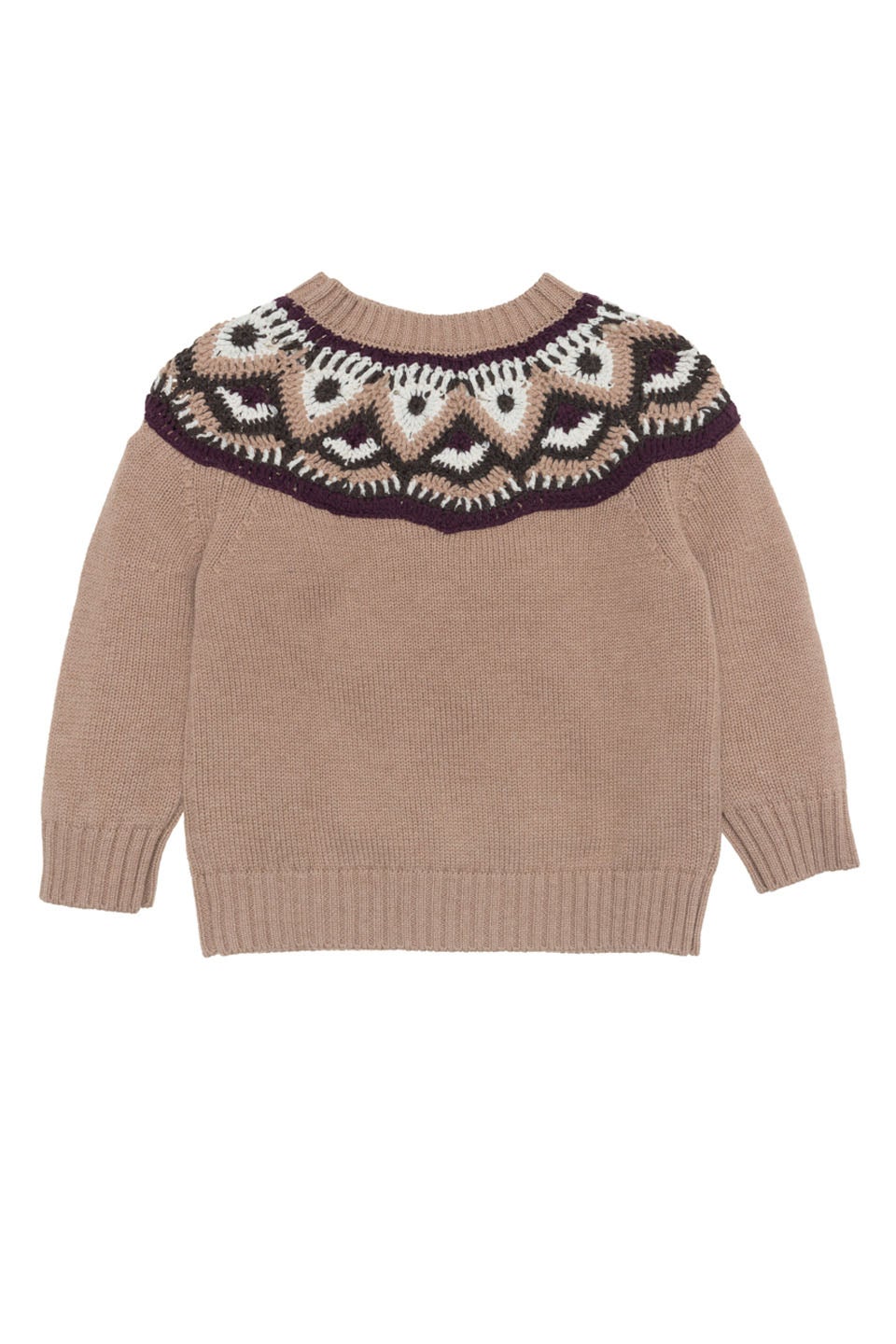 Jersey de punto con greca de crochet, de The New Society Kids (125 euros).