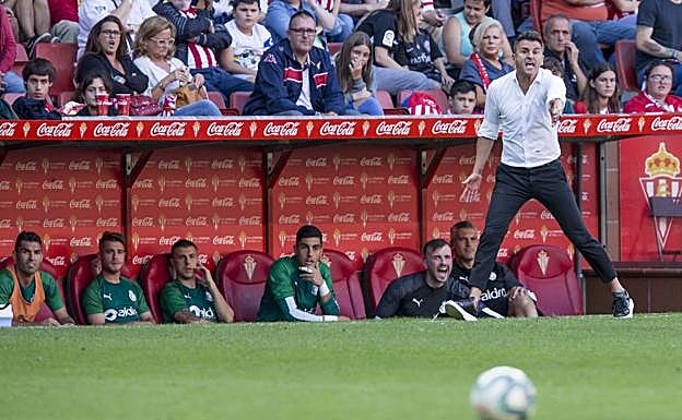 Iván Ania, en El Molinón, en el partido frente al Sporting.