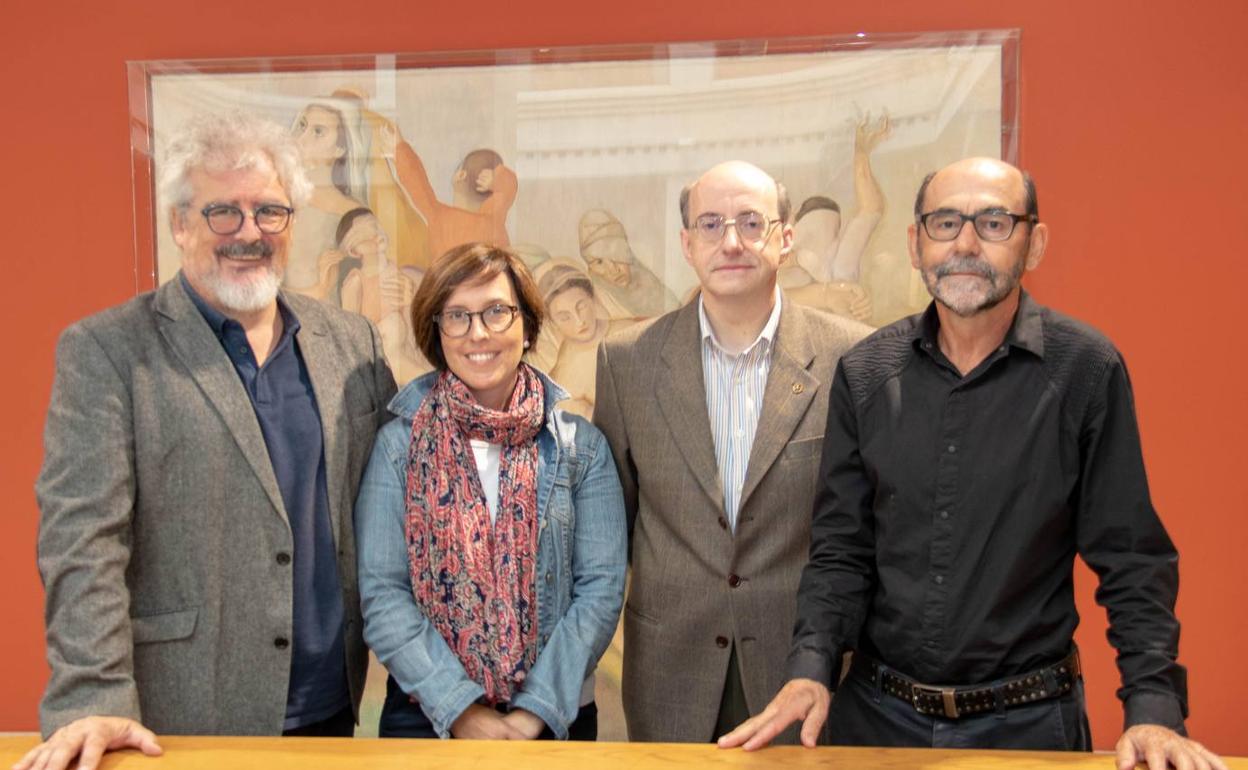 Tomás Mantecón, Nuria García (Área Exposiciones), Antonio Santoveña y Luis Alberto Salcines (comisarios muestra 'Exilio Interior. Exilio Exterior'. 