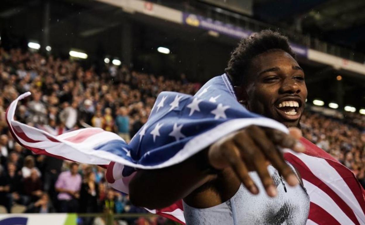 Noah Lyles, tras ganar los 200 metros en la Diamond League en Bruselas, el 6 de septiembre. 