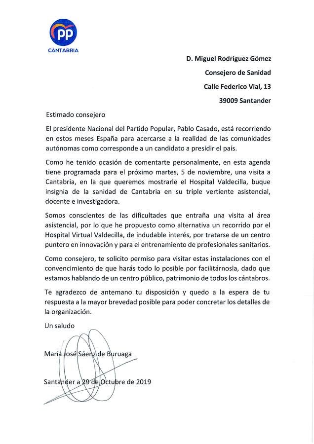 Imagen - Primera petición. Buruaga solicitó por escrito permiso para visitar el Hospital Virtual tras una conversación con el consejero de Sanidad