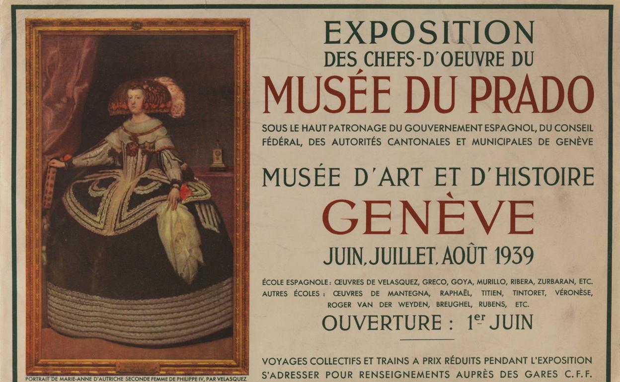 Cartel anunciador de la exposición de la obras maestras del Prado en Ginebra en 1939. 