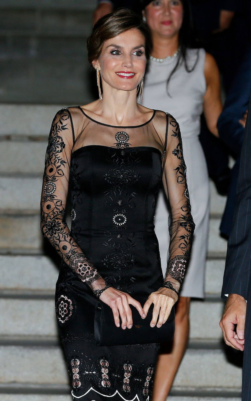 Doña Letizia, durante la cena en honor a los Reyes de España ofrecida por la Universidad de Georgetown.