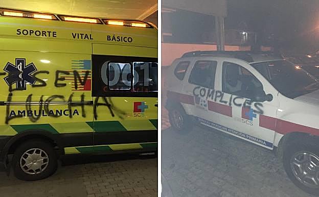 Otra ambulancia del 061 y un coche del SUAP de Ramales aparecen con pintadas, con lo que ya son cinco los vehículos saboteados
