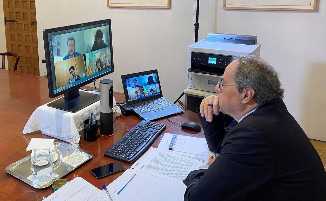 Quim Torra, durante la reunión semanal del gobierno catalán.